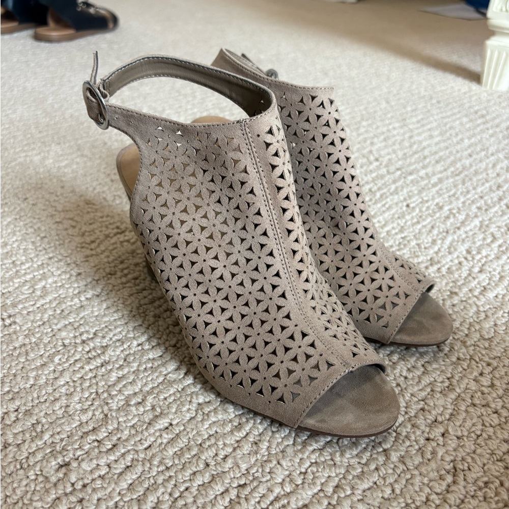 Madden Girl Tan Peep-Toe Slingback Heels